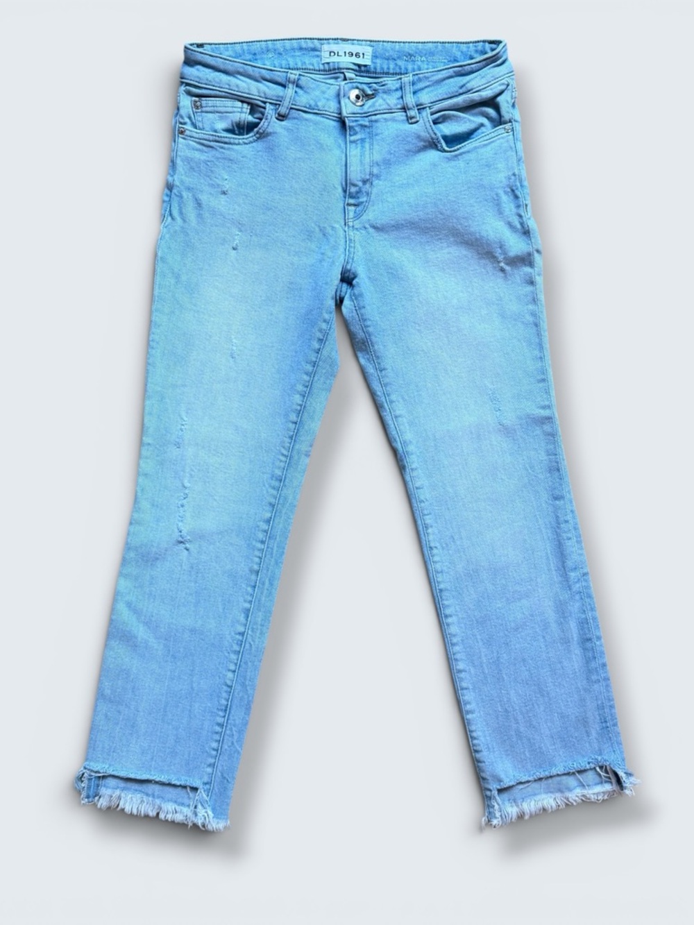 DL1961 Mara Instasculpt Straight Ankle Jeans Step Fray Hem Light Wash 28